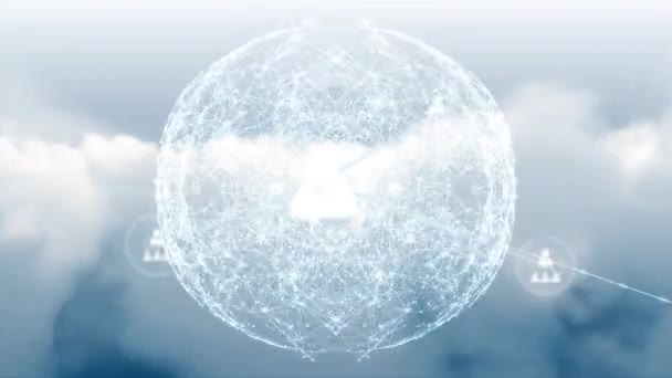 Animation Connected Profile Icons Dots Forming Globe Abstract Pattern Cloudscape — Stock Video