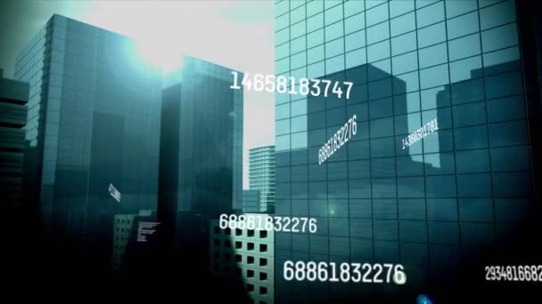 Animace Několika Odpočítávání Abecedy Hesla Nad Budovami Proti Zatažené Obloze — Stock video