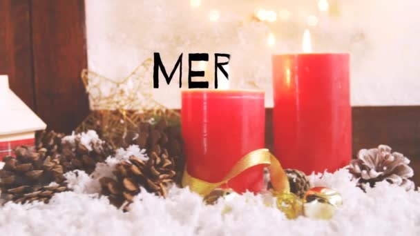 Animación Texto Navideño Alegre Sobre Decoraciones Navideñas Velas Navidad Tradición — Vídeo de stock