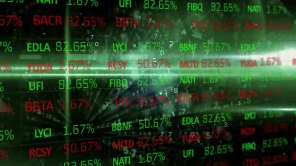 Animatie Van Trading Board Lens Flare Meerdere Nummers Tegen Abstracte — Stockvideo