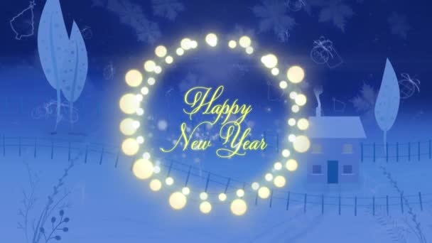 Animação Feliz Ano Novo Cumprimentos Texto Luzes Fadas Moldura Sobre — Vídeo de Stock