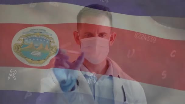 Animación Bandera Costa Rica Procesamiento Datos Sobre Médico Varón Caucásico — Vídeos de Stock