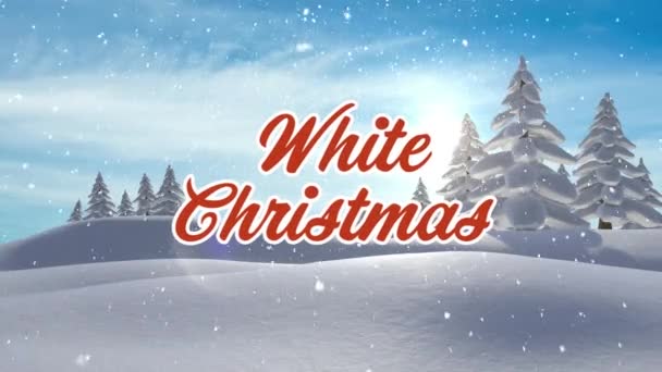 Animacja Padającego Śniegu Biały Tekst Bożego Narodzenia Nad Krajobrazem Zimowym — Wideo stockowe