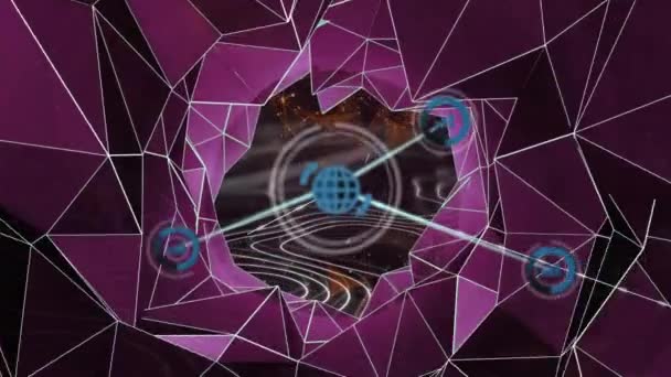 Animacja Sieci Ikon Cyfrowych Sieciach Splotu Topografia Fioletowym Tle Animacja — Wideo stockowe