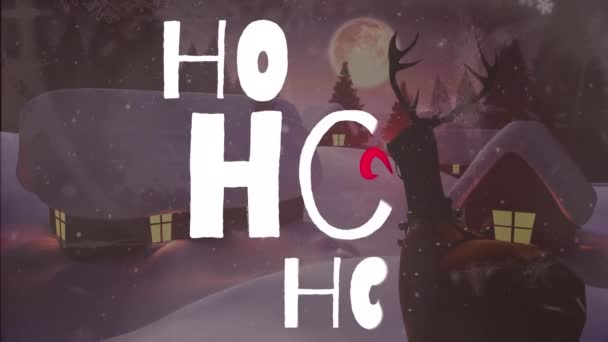 Animacja Nad Zimowym Krajobrazem Domami Jeleniem Śniegiem Boże Narodzenie Zima — Wideo stockowe