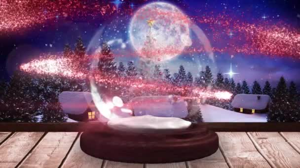 Animacja Śniegu Spadającego Świętego Mikołaja Kulach Sań Śniegu Zimowym Krajobrazem — Wideo stockowe