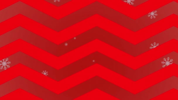 Animation Snowflakes Icons Floating Chevron Pattern Seamless Pattern Red Background — Stock Video