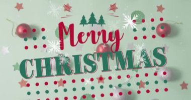 Noel tebriklerinin animasyonu Noel süslemeleri üzerine mesajlaşır. Noel, şenlik, kutlama ve gelenek konsepti dijital olarak oluşturuldu.