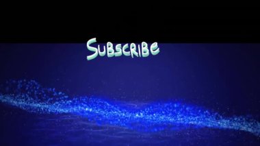 Siyah arkaplanda dalga deseni oluşturan noktalar üzerine çizgi halinde abone metninin canlandırması. Dijital olarak üretilmiş, hologram, düğmeye bas, sosyal medya, soyut, aydınlatma ve teknoloji kavramı