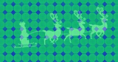 Geyikler tarafından çekilen kızaktaki hediyeler üzerinde kusursuz desenli soyut şekillerin animasyonu. Noel şenliği ve kutlama konsepti