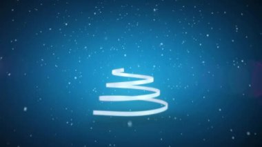 Mavi arka plana düşen yılbaşı ağacı ve kar animasyonu. Noel, şenlik, kutlama ve gelenek konsepti dijital olarak oluşturuldu.