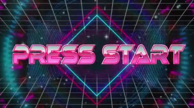 Basın başlangıç metninin animasyonu siyah arkaplana karşı pürüzsüz desenli neon şekiller üzerinden başlatılıyor. Video oyunu arayüzü teknolojisi kavramı