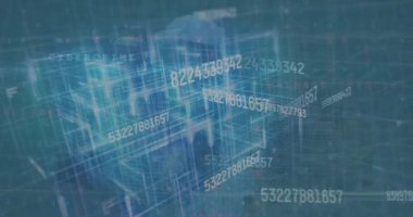 Bağlantı ağı üzerinden finansal veri işleme animasyonu. Dijital olarak oluşturulan küresel finansman, bilgisayar ve dijital arayüz kavramı.