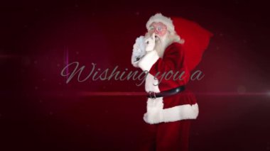 Noel Baba ve yıldızlar üzerine Mutlu Noeller mesajı atmanın animasyonu. Noel, gelenek ve kutlama konsepti dijital olarak oluşturuldu.