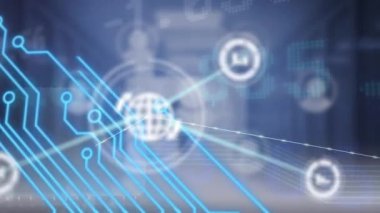Dijital veri işleme üzerinden bağlantı ağının animasyonu. Genel bağlantılar kavramı dijital oluşturulmuş video.