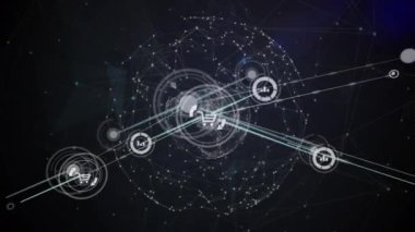 Bu video, siyah bir arkaplanda bir bağlantı ağının dijital animasyonunu gösteriyor. Video, çevrimiçi teknoloji ve dijital arayüz kavramını temsil ediyor..