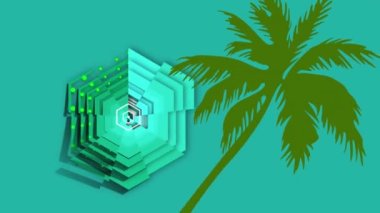 Şekiller üzerinde palmiye ağacı ikonu canlandırması. Sosyal medya ve dijital arayüz konsepti dijital olarak oluşturulmuş video.