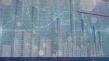 Noktalar üzerinde veri işleme animasyonu. Küresel iş ve dijital arayüz kavramı dijital olarak oluşturulmuş video.