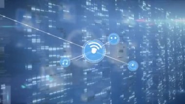 Dijital veri işleme üzerinden bağlantı ağının animasyonu. Genel bağlantılar kavramı dijital oluşturulmuş video.