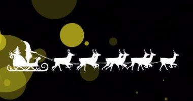 Noel Baba 'nın kızakta benekler üzerinde yaptığı animasyon. Noel, kutlama ve dijital arayüz kavramı dijital olarak oluşturulmuş video.