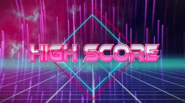 Mavi arkaplandaki ışık izlerine karşı neon neon üçgenler üzerinden oyun bitti. Bilgisayar oyunları ve teknoloji konsepti dijital olarak oluşturuldu.