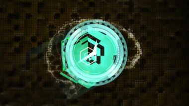 Dijital beyin üzerinde hareket eden saatin ve siyah arkaplanda yeşil şekillerin animasyonu. Küresel teknoloji, bilgisayar ve dijital arayüz kavramı dijital olarak oluşturulmuş video.