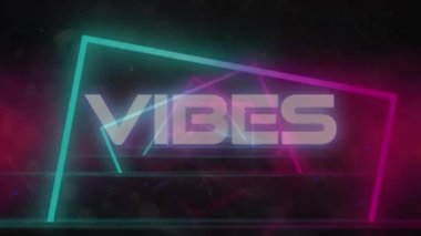 Siyah arkaplan üzerinde pembe ve yeşil neon dikdörtgenler üzerinde parlayan beyaz metinlerin animasyonu Sosyal medya, iletişim ve dijital olarak oluşturulan geçmiş gelecek konsepti