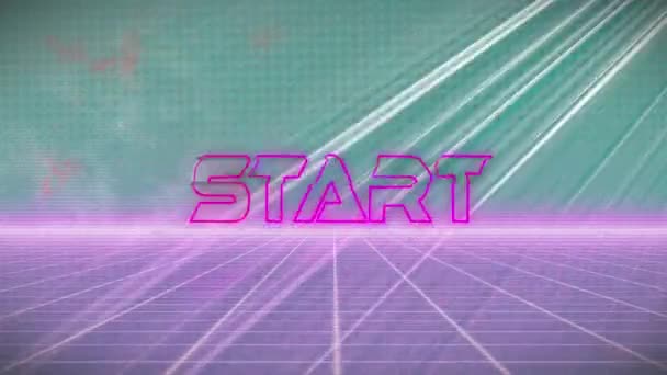 Animacja Tekstu Startowego Metalicznym Różu Nad Diamentami Neonowymi Metawertyczną Siatką — Wideo stockowe