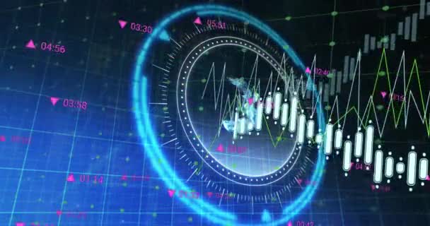 Animação Processamento Dados Financeiros Sobre Digitalização Escopo Com Símbolo Uah — Vídeo de Stock