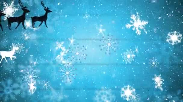 Animação Papai Noel Trenó Com Renas Sobre Queda Neve Natal — Vídeo de Stock