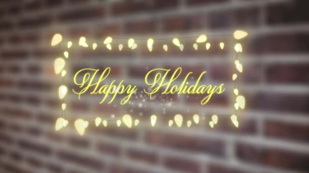 欢度佳节的文字在白炽灯的横幅上与砖墙相映成趣 圣诞庆典和庆祝活动的概念 — 图库视频影像