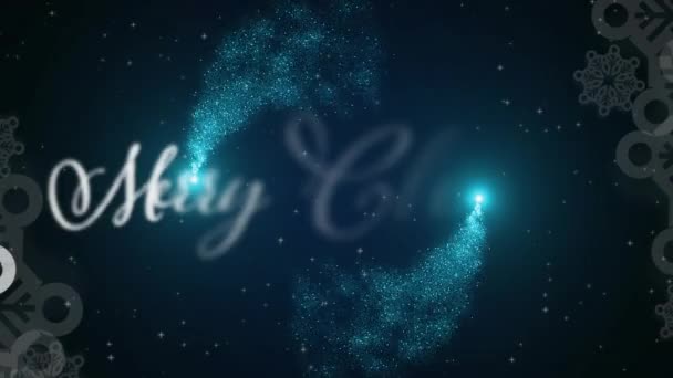 Animación Banner Texto Navideño Copos Nieve Sobre Estrellas Fugaces Azules — Vídeo de stock