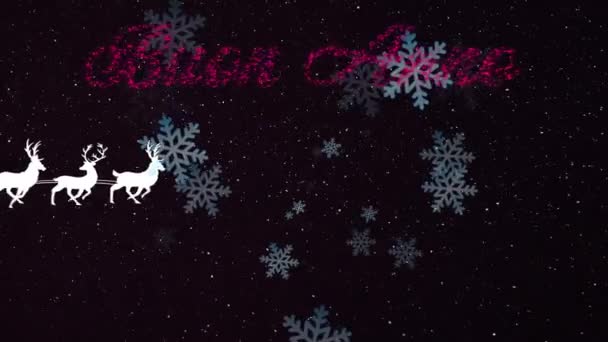Animación Nieve Cayendo Sobre Santa Claus Trineo Buon Anne Texto — Vídeos de Stock