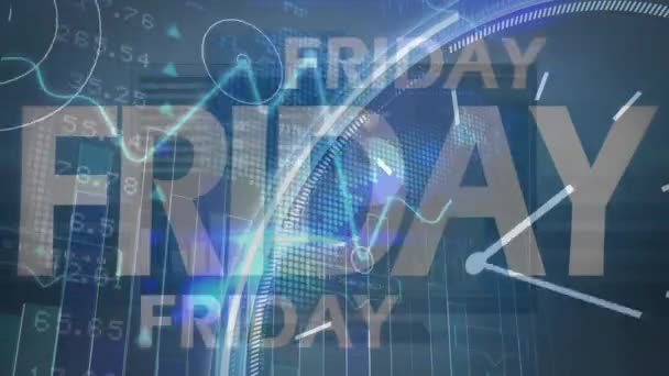 Animation Friday Texts Graphs Lens Flare Digital Clock Squares Forming — Stock Video
