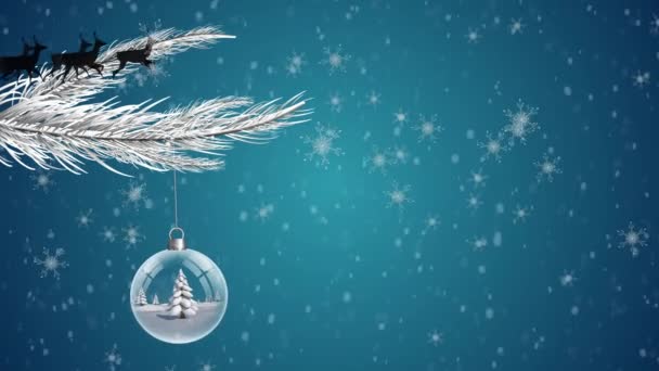 Noel Baba Nın Kızakta Kar Yağışı Noel Geyiklerle Yaptığı Animasyon — Stok video