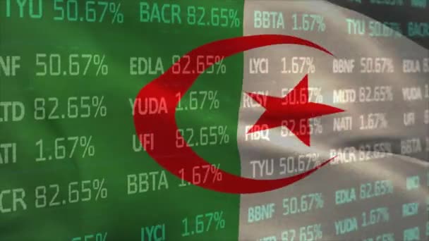 Aktiemarknadens Animation Över Algerians Flagga Globala Finanser Företag Och Digitalt — Stockvideo