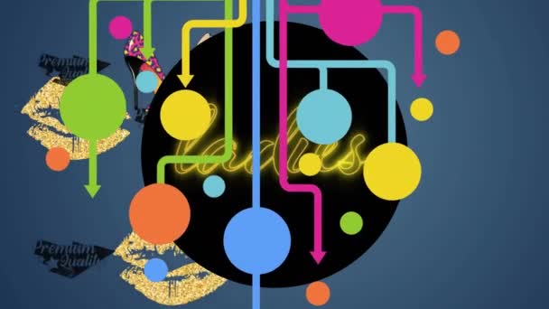 Animação Setas Coloridas Manchas Sobre Texto Das Senhoras Ícones Fundo — Vídeo de Stock