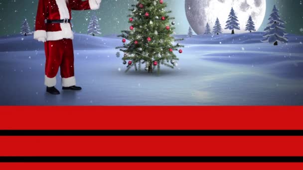 Papai Noel Está Pólo Norte Lado Uma Árvore Natal — Vídeo de Stock