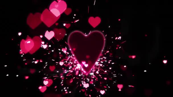 Animation Des Dankeschön Textes Weiß Über Roten Herzen Und Funken — Stockvideo