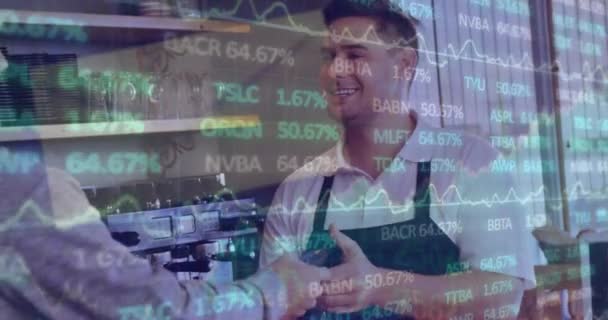 Assunto Está Sorrindo Cliente Está Balcão Café Conceitos Globais Finanças — Vídeo de Stock