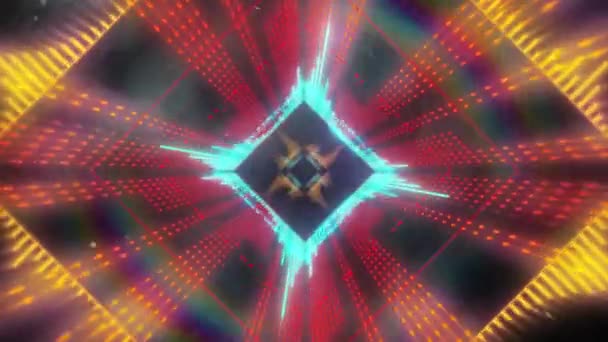 灯火通明的四方形未来派隧道的动画 数字生成 全息图 几何形状 图解和技术概念 — 图库视频影像
