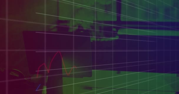 Відео Показує Фінансові Графіки Дані Які Анімуються Червоному Фіолетовому Тлі — стокове відео