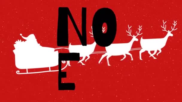 Kızakta Noel Baba Nın Üzerine Kar Yağan Animasyon Kırmızı Arka — Stok video