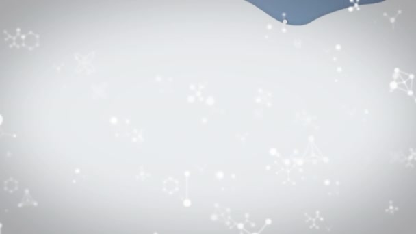 Téli Táj Felett Lebegő Molekuláris Struktúrák Animációja Kék Háttérrel Karácsonyi — Stock videók