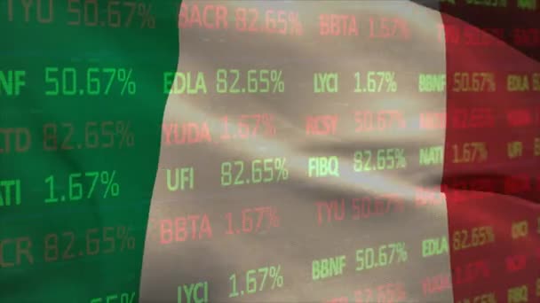 Animation Der Börse Über Der Flagge Italiens Globale Finanzen Business — Stockvideo