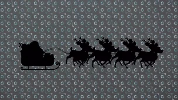 Анимация Саней Санта Санты Сером Фоне Кругами Рождество Твиттер Традиции — стоковое видео