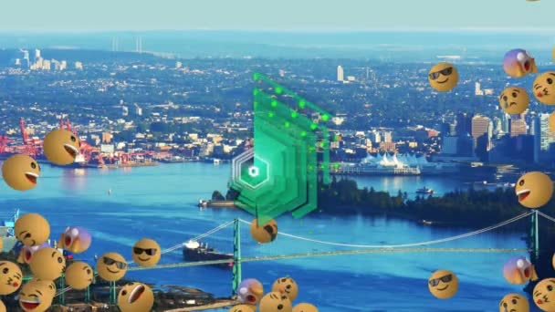 Animáció Földgömb Több Lezuhanó Emoji Kék Háttérrel Globális Kapcsolatok Hálózatépítés — Stock videók