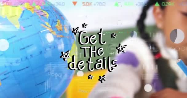 Animation Obtenir Les Détails Texte Traitement Données Sur Écolière Biraciale — Video