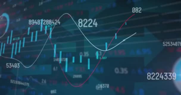 矢印上の財務データ処理のアニメーション グローバル金融 コンピューティング デジタルインターフェースの概念デジタル生成されたビデオ — ストック動画