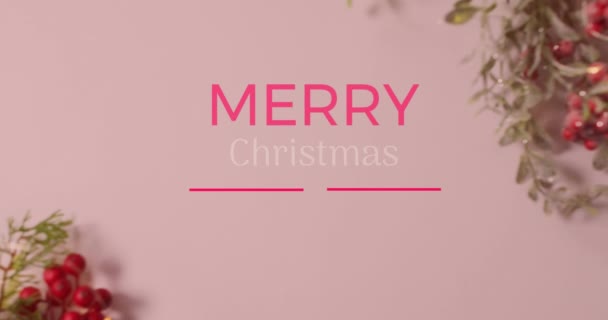 Animation Merry Christmas Happy New Year Text Banner Red Cherries — Stock Video